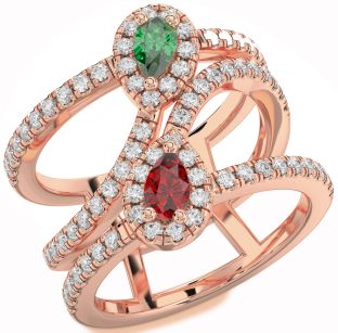 Diamond Rose Gold Silver Pear Two Stone Promise Ring