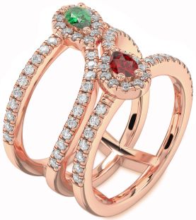 Diamond Rose Gold Silver Pear Two Stone Promise Ring