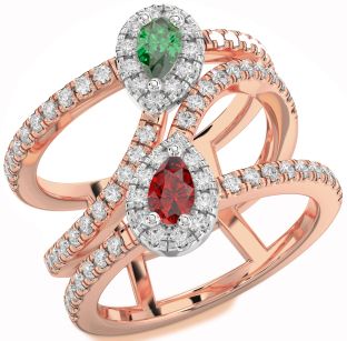 Diamond Rose Gold Silver Pear Two Stone Promise Ring