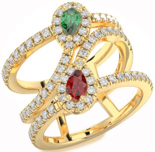 Diamond Gold Silver Pear Two Stone Promise Ring
