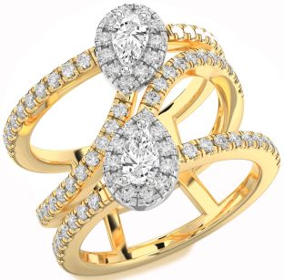 Diamond White Yellow Gold Pear Two Stone Ring
