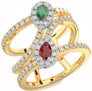 Diamond White Yellow Gold Pear Two Stone Promise Ring