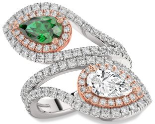 Diamond Platinum & Rose Gold Pear Two Stone Promise Ring