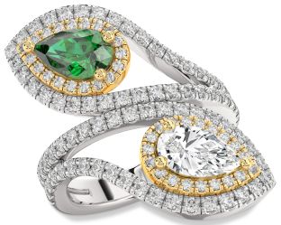 Diamond Platinum & Yellow Gold Pear Two Stone Promise Ring