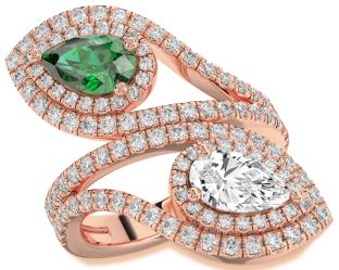 Diamond Rose Gold Silver Pear Two Stone Promise Ring