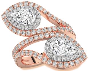 Diamond White Rose Gold Pear Two Stone Ring
