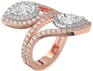 Diamond White Rose Gold Pear Two Stone Ring