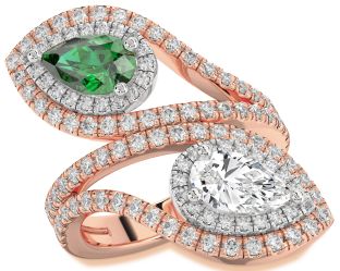 Diamond Platinum & Rose Gold Pear Two Stone Promise Ring