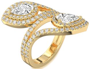 Diamond Gold Pear Two Stone Ring