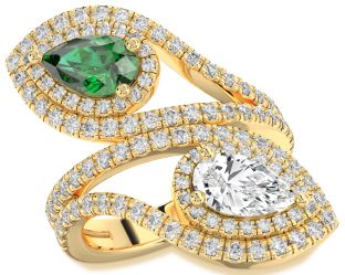 Diamond Gold Silver Pear Two Stone Promise Ring