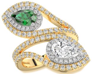 Diamond Platinum & Yellow Gold Pear Two Stone Promise Ring