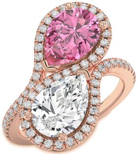 Diamond Rose Gold Silver Pear Two Stone Promise Ring
