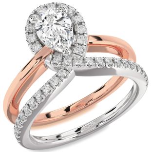 Diamond Silver & 10K Rose Gold Pear Promise Ring