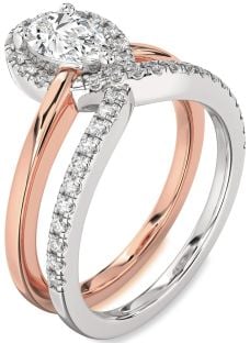 Diamond Silver & 10K Rose Gold Pear Promise Ring