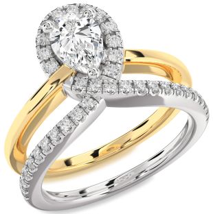 Diamond Silver & 10K gold Pear Promise Ring