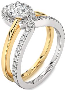 Diamond Silver & 10K gold Pear Promise Ring