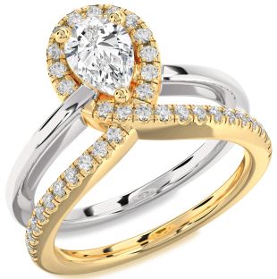 Diamond White Yellow Gold Pear Promise Ring