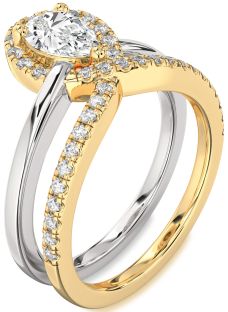 Diamond White Yellow Gold Pear Promise Ring