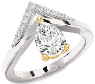 Diamond Silver & 10K gold Pear Promise Ring