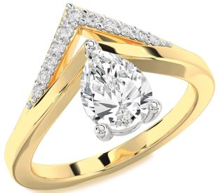 Diamond White Yellow Gold Pear Promise Ring