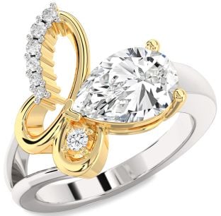 Diamond Silver & 10K gold Butterfly Ring