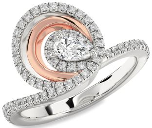 Diamond Silver & 10K Rose Gold Pear Pave Promise Ring