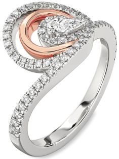 Diamond Silver & 10K Rose Gold Pear Pave Promise Ring