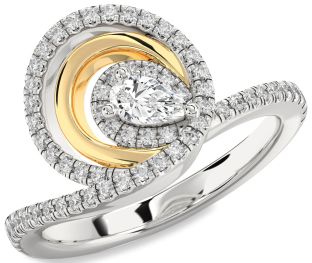 Diamond Silver & 10K gold Pear Pave Promise Ring