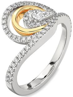 Diamond Silver & 10K gold Pear Pave Promise Ring