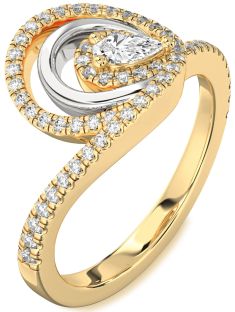 Diamond White Yellow Gold Pear Pave Promise Ring