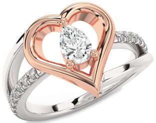 Diamond Silver & 10K Rose Gold Heart Solitaire Engagement Ring