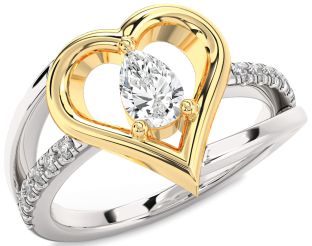 Diamond Silver & 10K gold Heart Solitaire Engagement Ring