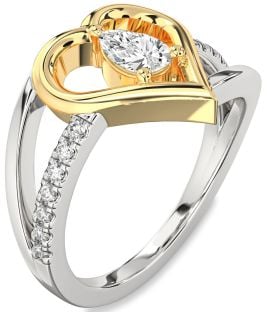Diamond Silver & 10K gold Heart Solitaire Engagement Ring
