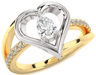 Diamond White Yellow Gold Heart Solitaire Engagement Ring