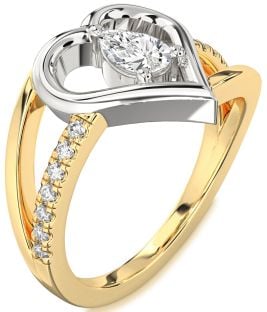 Diamond White Yellow Gold Heart Solitaire Engagement Ring