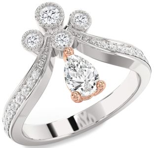 Diamond Silver & 10K Rose Gold Pear Two Stone Ring
