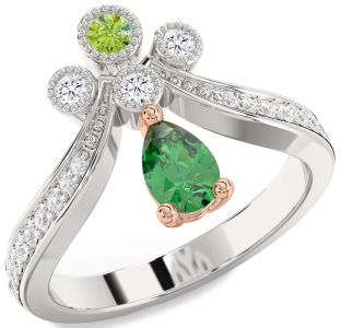 Diamond Silver & 10K Rose Gold Pear Two Stone Promise Ring