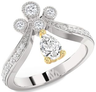 Diamond Silver & 10K gold Pear Two Stone Ring