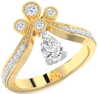 Diamond White Yellow Gold Pear Two Stone Ring