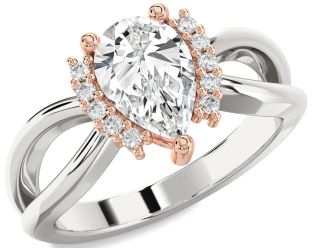 Diamond Silver & 10K Rose Gold Pear Solitaire Engagement Ring