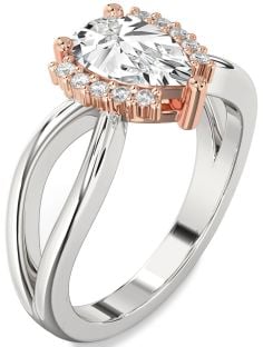 Diamond Silver & 10K Rose Gold Pear Solitaire Engagement Ring