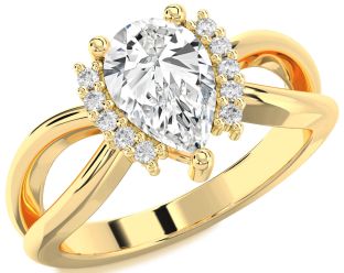 Diamond Gold Pear Solitaire Engagement Ring