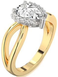Diamond White Yellow Gold Pear Solitaire Engagement Ring