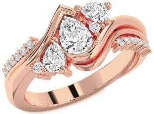 Diamond Rose Gold Pear Three Stone Engagement Ring