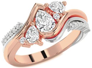 Diamond White Rose Gold Pear Three Stone Engagement Ring