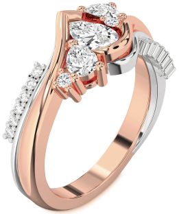 Diamond White Rose Gold Pear Three Stone Engagement Ring