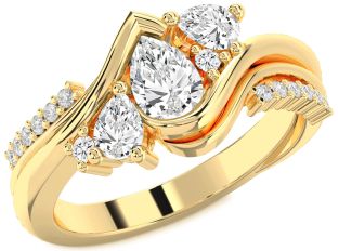 Diamond Gold Pear Three Stone Engagement Ring
