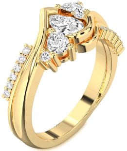Diamond Gold Pear Three Stone Engagement Ring