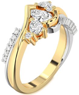 Diamond White Yellow Gold Pear Three Stone Engagement Ring