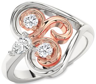 Diamond Platinum & Rose Gold Heart Three Stone Ring